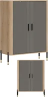 Regały - Szafka dwudrzwiowa Komoda Regał zamykany Dąb Szary Czarny DANTE DT11 - miniaturka - grafika 1