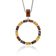 Naszyjniki - Naszyjnik srebrny koło, wysadzany kolorowymi bursztynami - miniaturka - grafika 1
