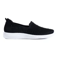 Slip on damskie - Czarne materiałowe buty wsuwane slip on z ćwiekami Shelovet - SHELOVET - miniaturka - grafika 1