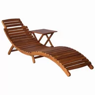 Leżaki ogrodowe - vidaXL Leżak ze stolikiem, lite drewno akacjowe, brązowy - miniaturka - grafika 1
