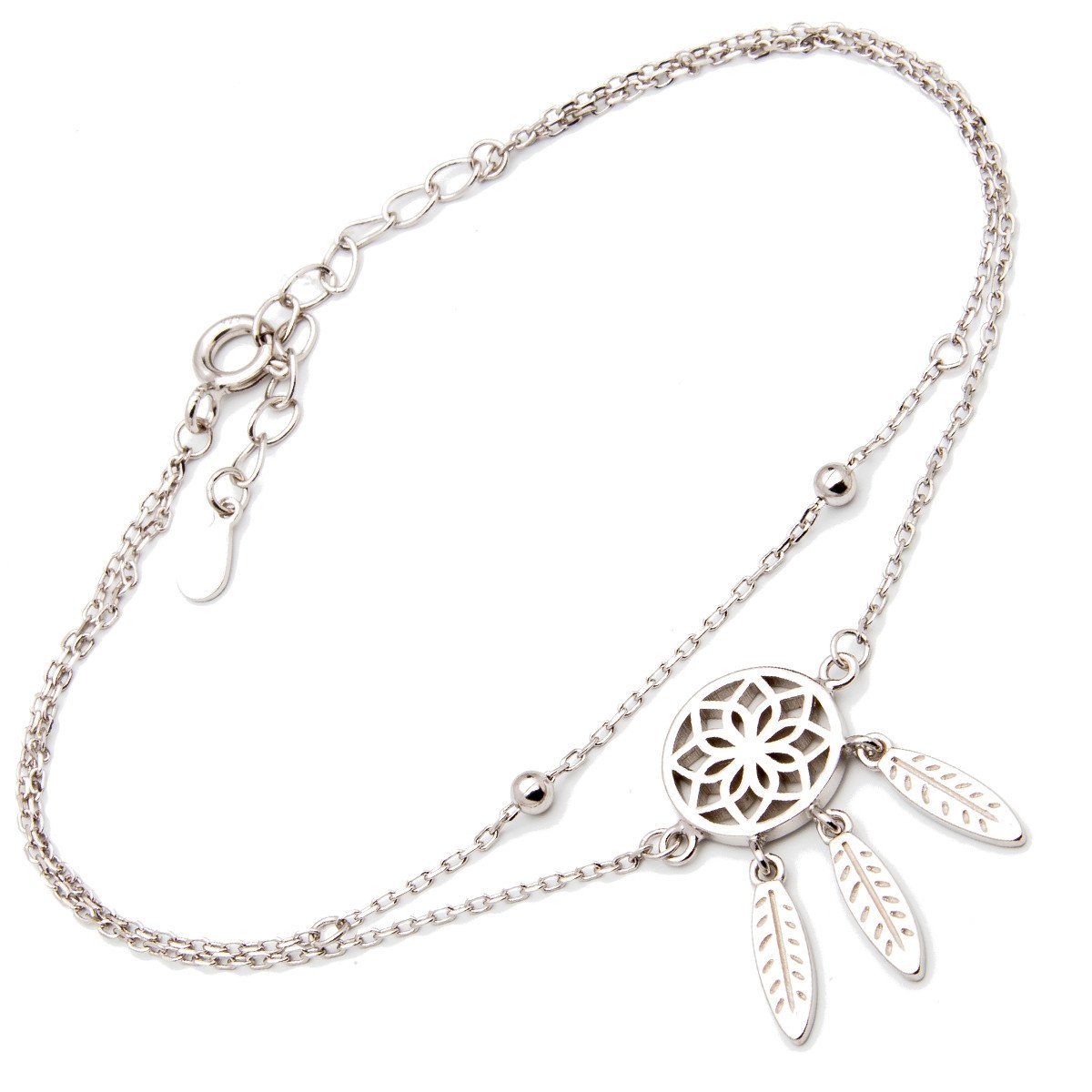 Srebrna bransoletka podwójna łapacz snów