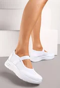Trampki damskie - Białe Tenisówki na Płaskiej Podeszwie z Perforacją i Elastyczną Wstawką Xolema - Renee - miniaturka - grafika 1