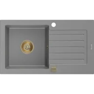 Zlewozmywaki - Mexen Pablo zlewozmywak granitowy 1-komorowy z ociekaczem 752 x 436 mm, szary, syfon złoty - miniaturka - grafika 1