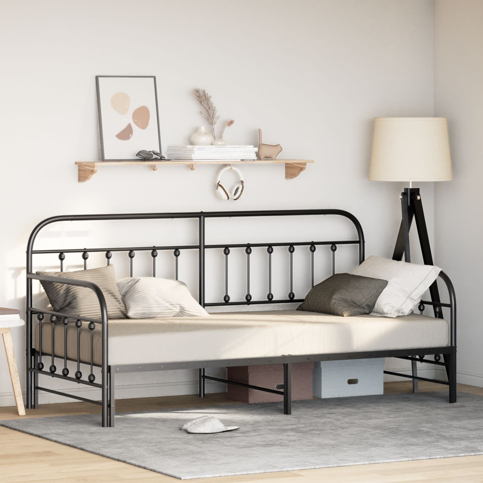 Łóżko dzienne z wysuwanym materacem vidaXL Czarne 100x200 cm Stal