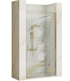 Drzwi prysznciowe do wnęki 80 cm szczotkowane złoto uchylne Hugo Rea Gold - Ścianki i drzwi prysznicowe - miniaturka - grafika 1