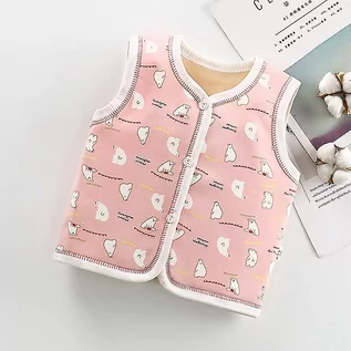 Bluzki dla niemowląt - Slowmoose Kardigan bez rękawów, chłodna kurtka - Futrzana kamizelka tkanina zimowa Brzoskwinia 6M - grafika 1