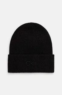 Calvin Klein czapka z domieszką wełny kolor czarny z cienkiej dzianiny K60K612590 - Czapki damskie - miniaturka - grafika 1