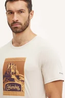 Koszulki męskie - Columbia t-shirt bawełniany kolor beżowy z nadrukiem - miniaturka - grafika 1