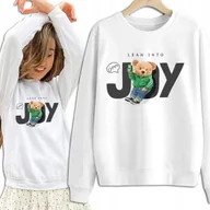 Bluzy damskie - Bluza Damska Biała Dresowa LEAN INTO JOY Kobiece Dziewczęce Piękne Wz - S - miniaturka - grafika 1