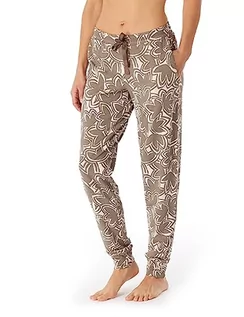 Spodnie damskie - Schiesser Damskie spodnie do spania długie ze ściągaczami mieszanka modalu + relaks, beżowe kwiaty, 44, Beige Floral - grafika 1