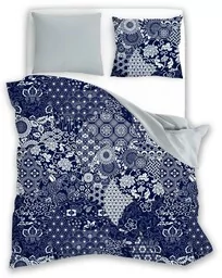 Faro Pościel satynowa 160x200 Elegant 017 granatowa szara rozety dwustronna S 23 - Pościel - miniaturka - grafika 1