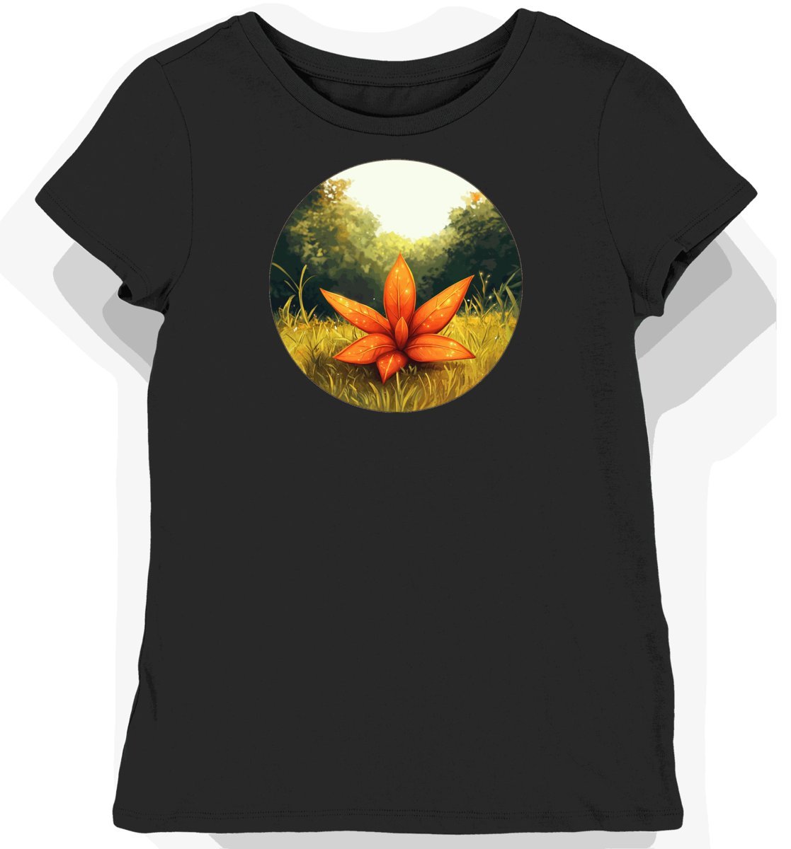 Koszulka damska czarna z motywem pomarańczowego liścia XXL