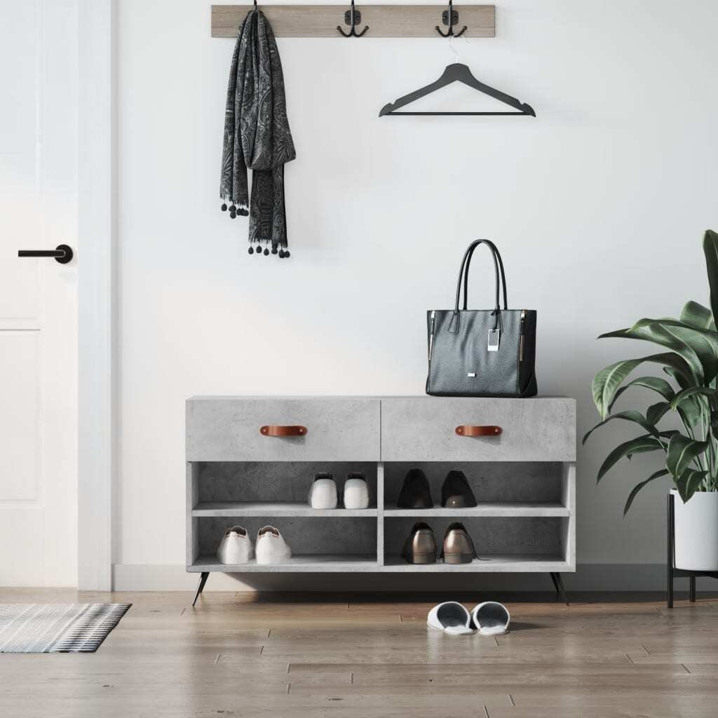 Ławka na buty beton szara 102x35x55 cm materiał drewnopochodny