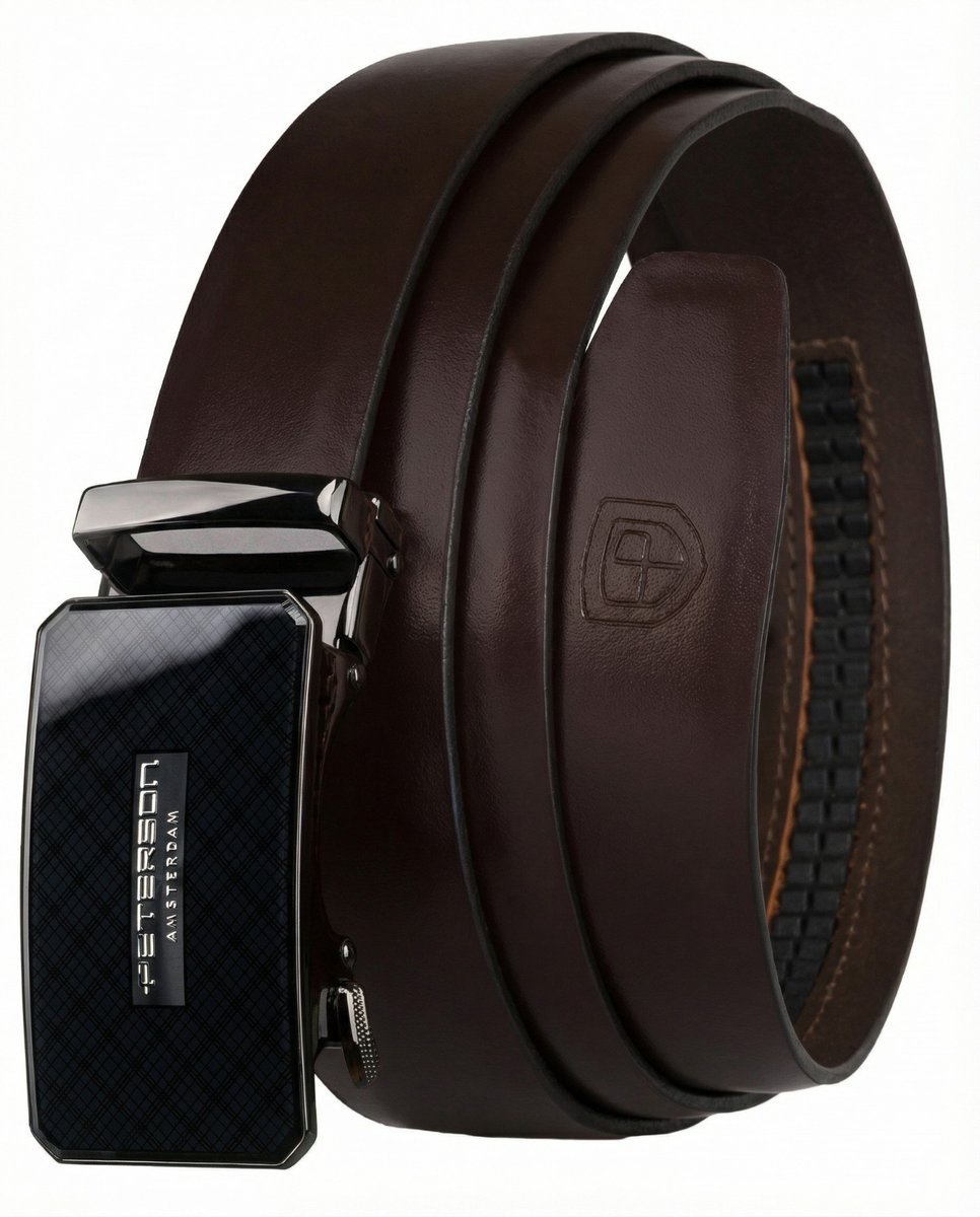 Brązowy pasek męski do spodni skórzany 105 PETERSON elegancki automatyczna klamra casualowy modny