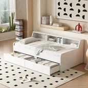 Łóżka dla dzieci i młodzieży - Łóżko dziecięce Fortuna Lai 90*200cm, łóżko pojedyncze z dwiema szufladami, ze schowkiem, białe - miniaturka - grafika 1