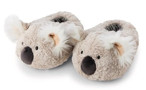 NICI 62343 Pluszowe kapcie, koala Karbor, ciepłe kapcie dla dzieci i dorosłych, buty w kształcie zwierząt, z antypoślizgową podeszwą, szare, rozmiar L (40–43)