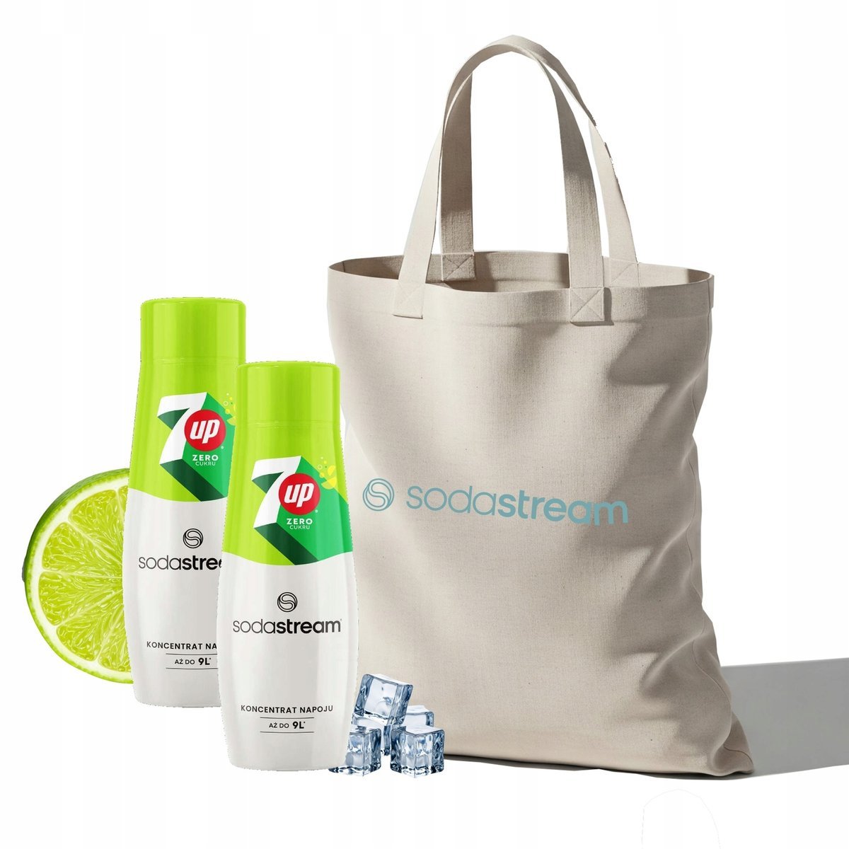 Zestaw Syrop koncentrat do wody SodaStream 7up Free 2x440ml + Torba