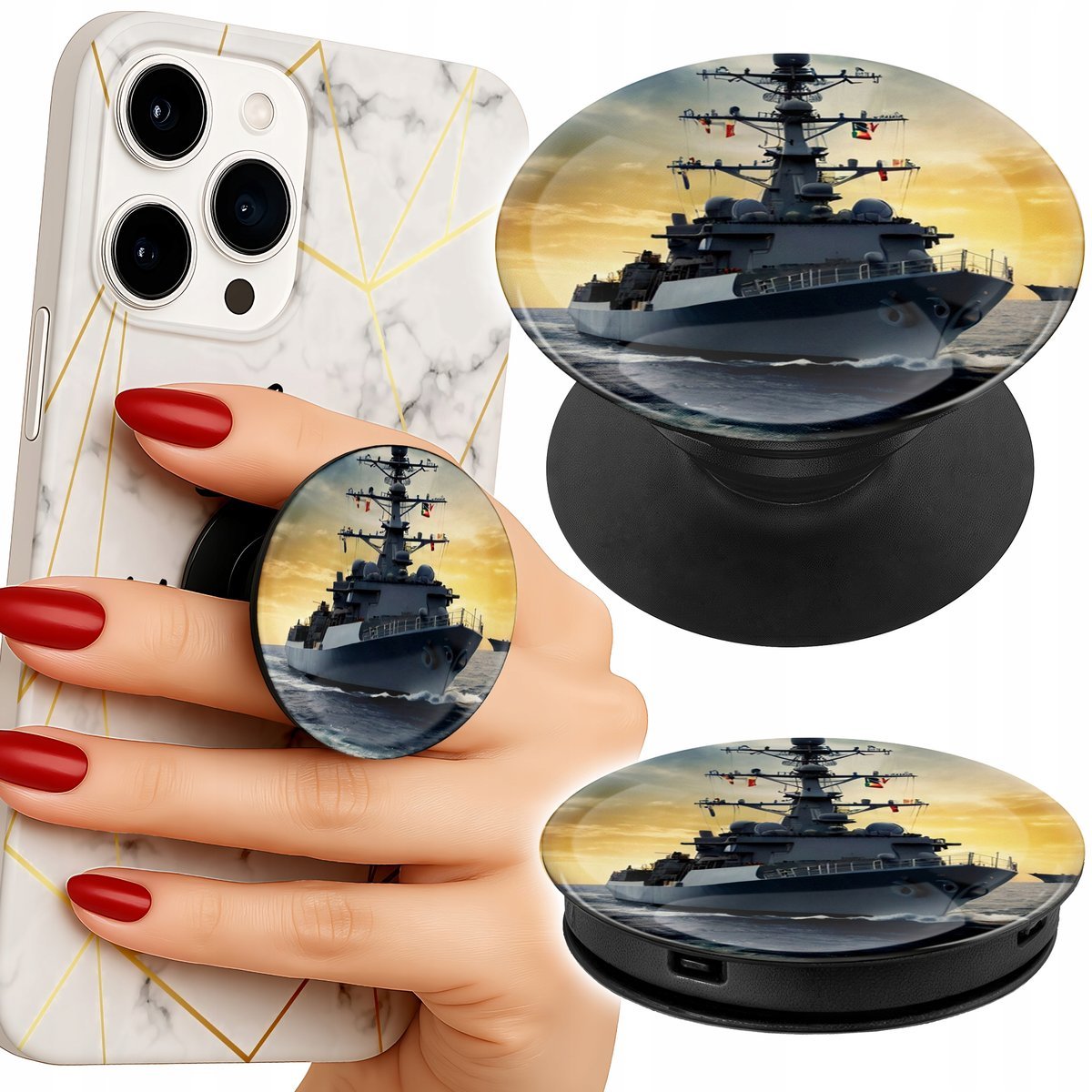 Uchwyt do telefonu Popsocket na palce/stojak OKRĘT WOJENNY WOJSKO MILITARIA
