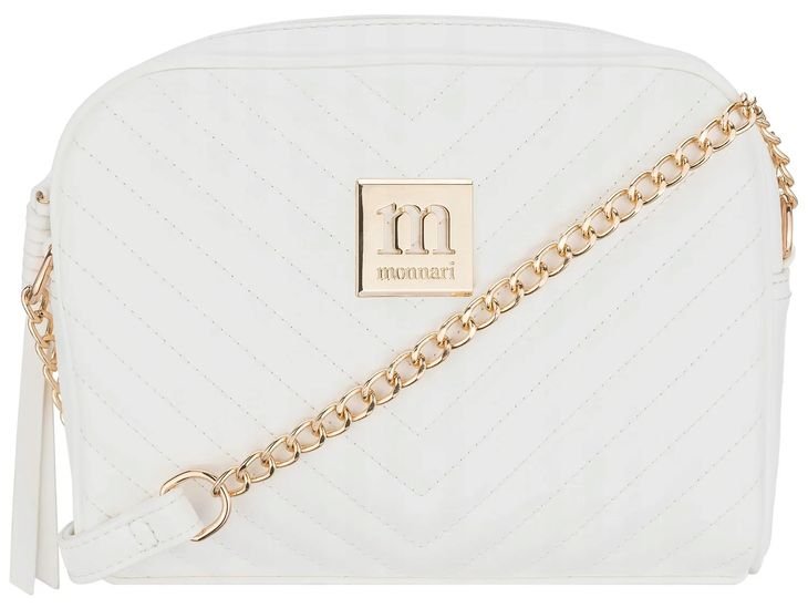 MONNARI Torebka Damska Listonoszka PIKOWANA BIAŁA ZŁOTE LOGO PREMIUM