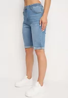 Spodenki damskie - Niebieskie Dopasowane Szorty Jeansowe do Kolan Namsin - miniaturka - grafika 1