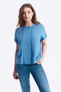 Bluzki damskie - Ciemnoniebieska bluzka, zapięcie na guziki - Greenpoint - miniaturka - grafika 1