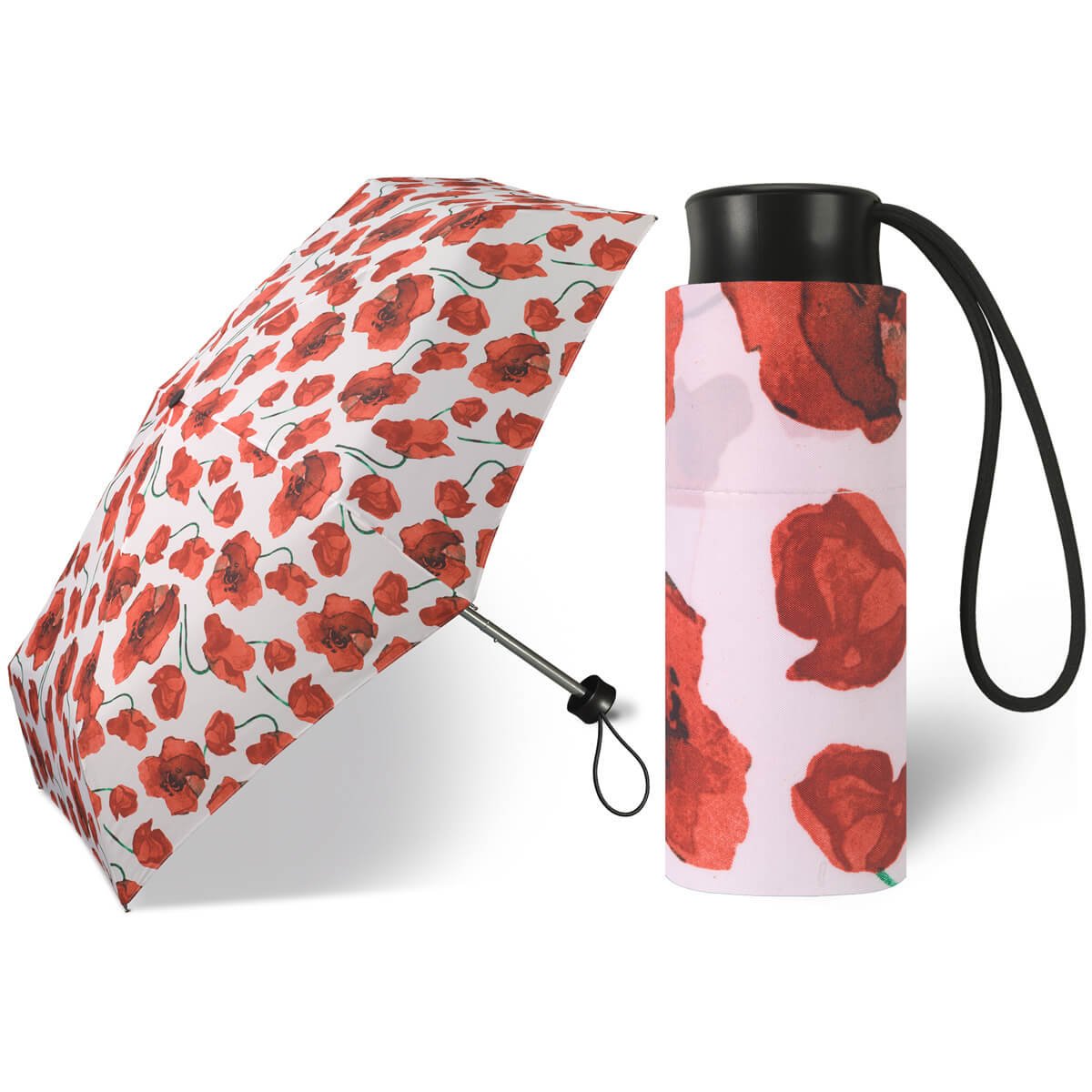 Kieszonkowa parasolka damska ultra mini tylko 16 cm HAPPY RAIN biała w kwiaty