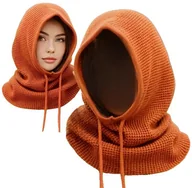 Czapki damskie - Kominiarka Damska Czapka Kaptur Dziergany Dzianinowy Elegancki Do Płaszcza - miniaturka - grafika 1