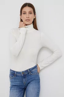 Koszulki i topy damskie - Calvin Klein Jeans Jeans Longsleeve damski kolor kremowy z golfem - grafika 1