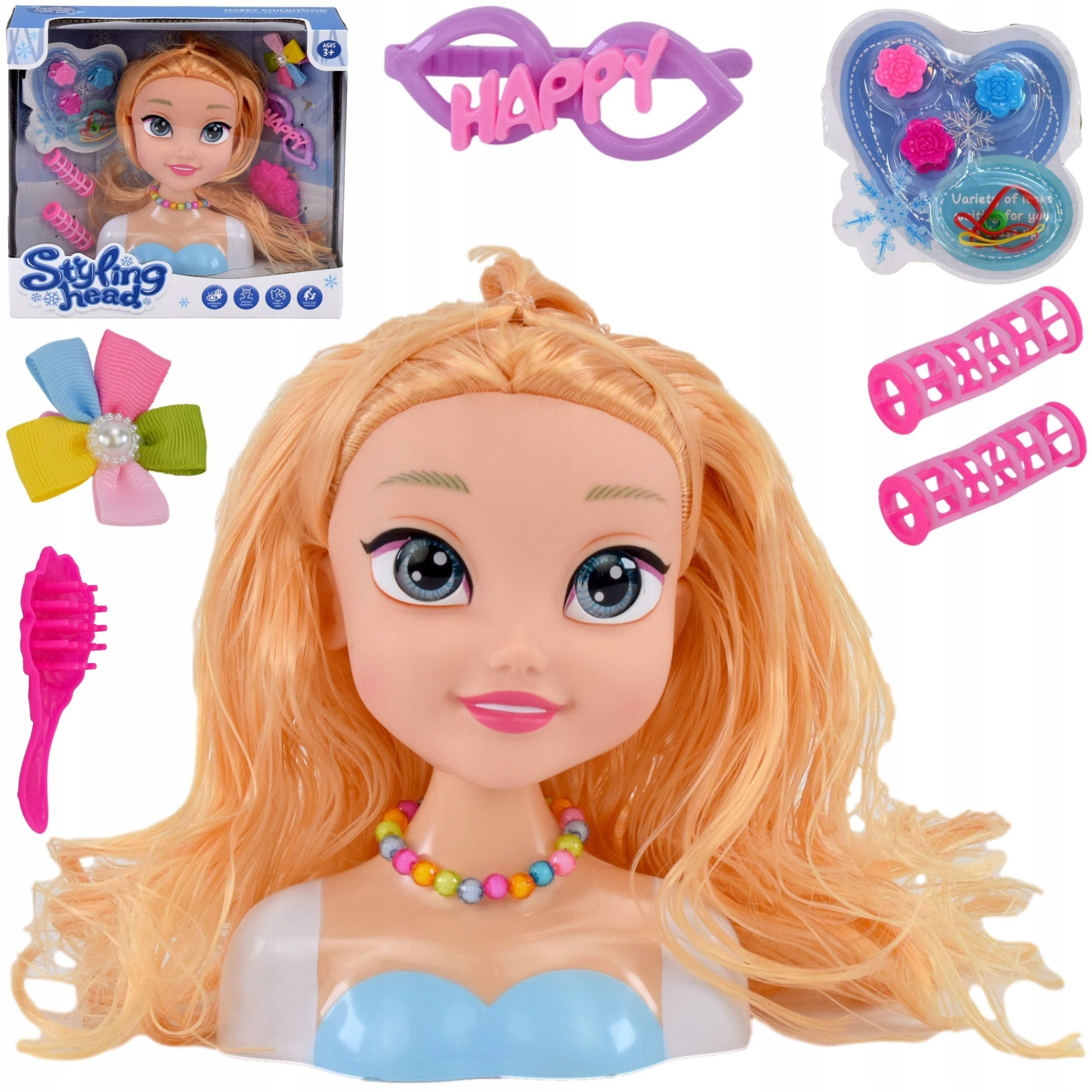 Skleplolki LALKA GŁOWA STYLIZACJA CZESANIE AKCESORIA DLA DZIEWCZYNKI MAKEUP
