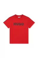 Koszulki dla chłopców - HUGO t-shirt bawełniany dziecięcy kolor czerwony z nadrukiem - Hugo - miniaturka - grafika 1