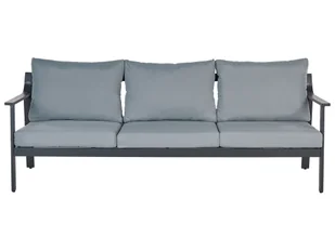 BELIANI Sofa ogrodowa 3-osobowa ciemnoszare poduszki wodoodporne czarna aluminiowa metalowa rama - Sofy ogrodowe - miniaturka - grafika 1