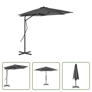 The Living Store Parasol ogrodowy na słupku stalowym - 300 cm - antracytowy - Parasol - Parasole ogrodowe - miniaturka - grafika 1