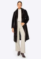 Płaszcze damskie - Długi damski płaszcz ze sztucznego futra ciemny brąz - miniaturka - grafika 1