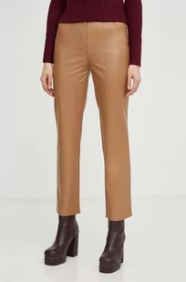 Guess spodnie damskie kolor brązowy proste high waist - Spodnie damskie - miniaturka - grafika 1