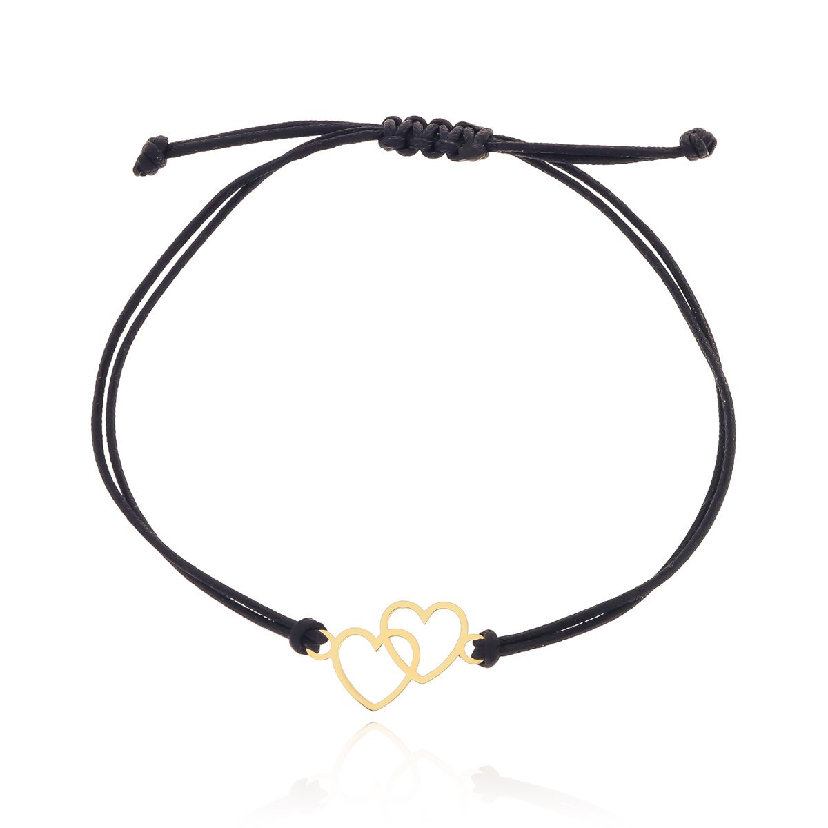 Bransoletka sznurek czarny dwa złączone serca pr. 585