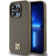 Etui i futerały do telefonów - Oryginalne Etui IPHONE 14 PRO DKNY Hardcase Leather Pattern Metal Logo MagSafe (DKHMP14LPSHRPSW) brązowe - miniaturka - grafika 1