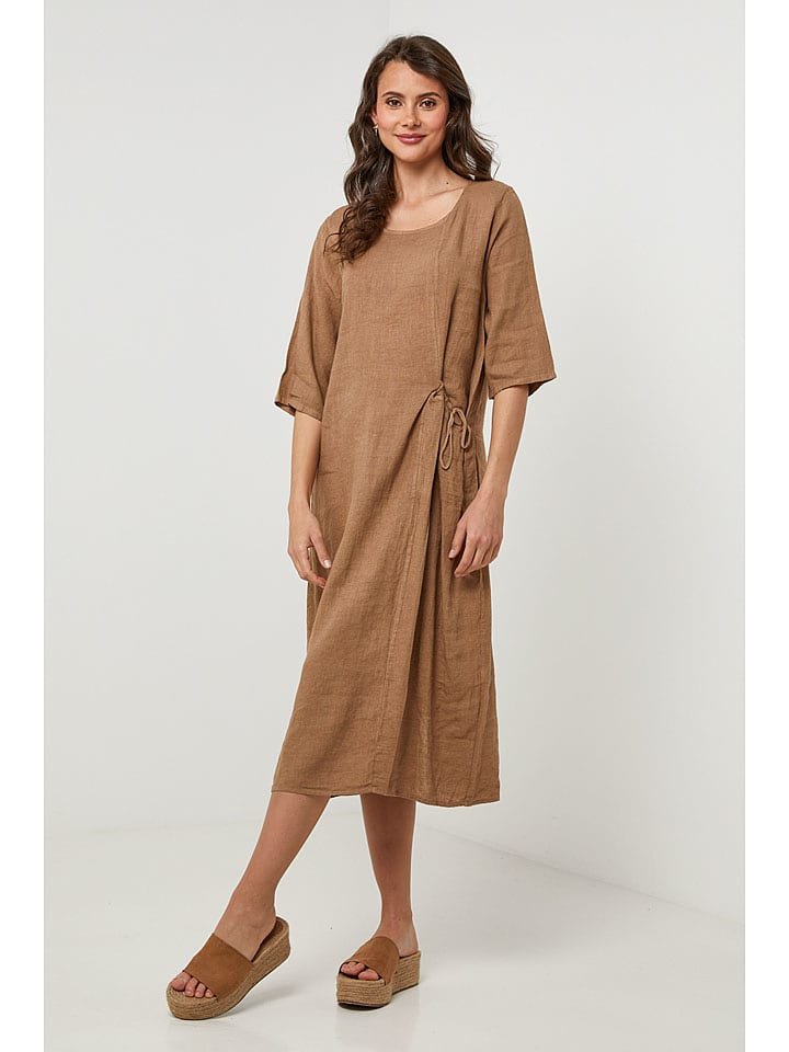 Lin Passion Lniana sukienka w kolorze jasnobrązowym