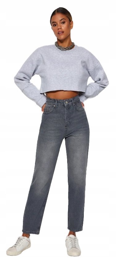 TRENDYOL CIENIOWANE JEANSY MOM JEANS WYSOKI STAN BAWEŁNA 42 JPA