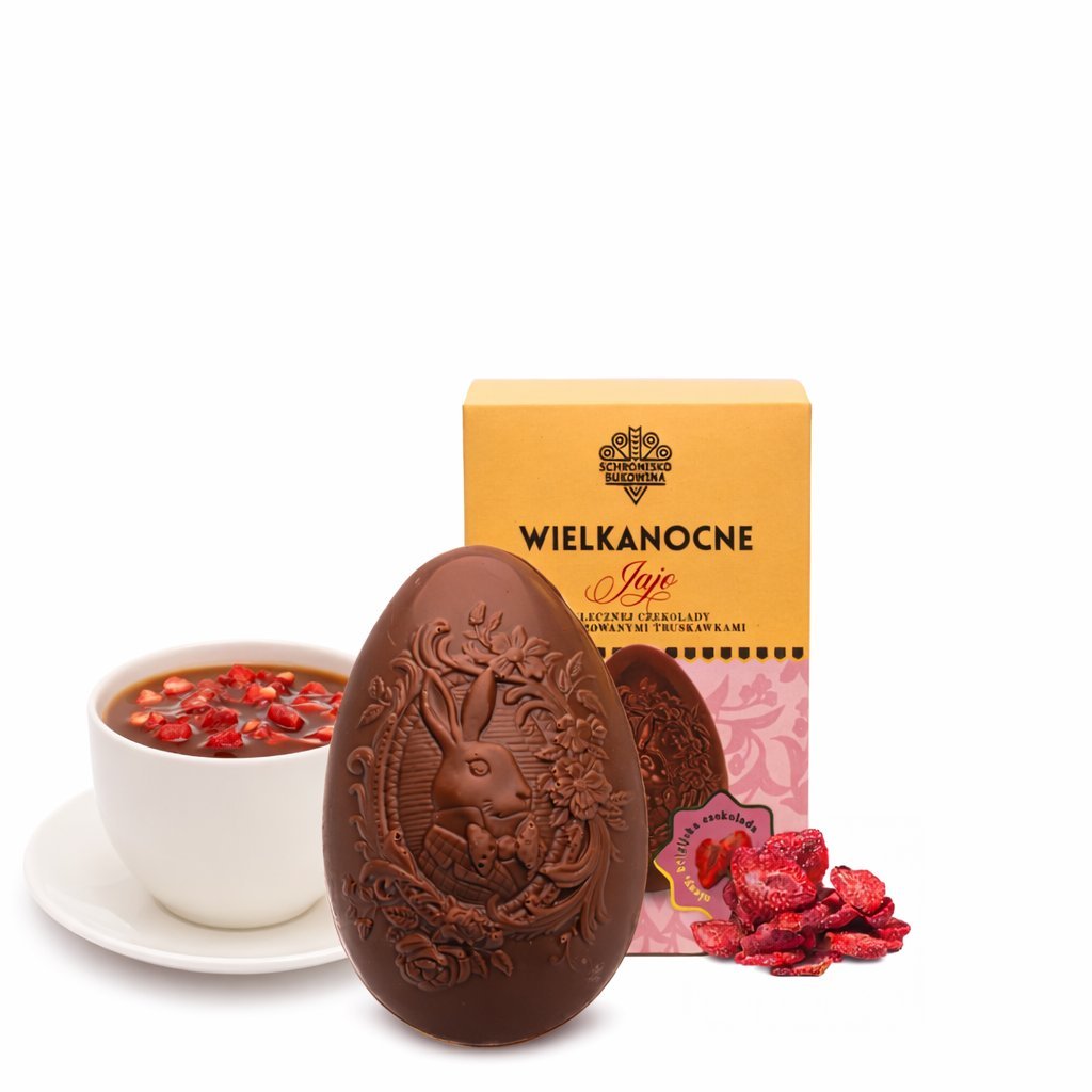 Jajko z mlecznej czekolady i liofilizowanymi truskawkami 60 g - Schronisko Bukowina