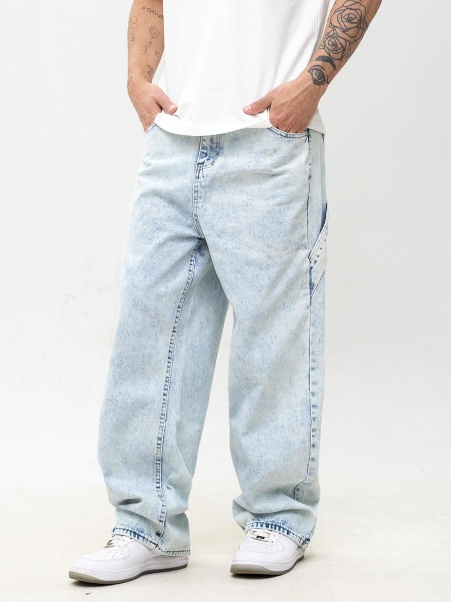 Spodnie Jeansowe Super Baggy Cargo Męskie Sprane Jasne Niebieskie Jigga Wear Base XXL