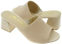 Klapki na obcasie POLSKIE 84 beżowe zamsz - Czółenka Klapki na obcasie POLSKIE 84 beżowe zamsz - Czółenka - miniaturka - grafika 1