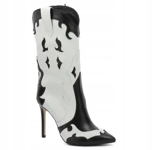 BIAŁO-CZARNE SKÓRZANE BOTKI KOWBOJKI NA SZPILCE CARINII B9360-E50-L46 R.37 - Botki damskie - miniaturka - grafika 1