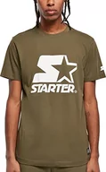 Koszulki męskie - STARTER BLACK LABEL Męski T-shirt z nadrukiem z przodu i na rękawie, naszywka z logo na obszyciu, sportowy okrągły dekolt, wiele kolorów, rozmiar S do XXL, Darkolive, M - miniaturka - grafika 1