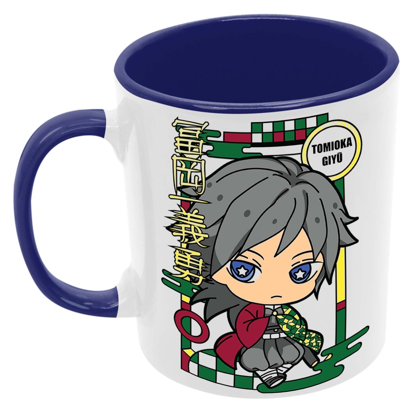 Chibitomioka Kubek Ceramiczny Prezent Tasse Mug Anime Manga Japan Animation Demon Slayer Tanjiro Nezuko Kamado Zenitsu Inosuke Tomioka Gyuu Shinobu Kocho Akaza, Ciemnoniebieski 330 ml
