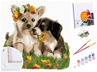 Malowanie po numerach - Zestaw do malowania po numerach, 20x20, Szczeniaki w Kwiatach - miniaturka - grafika 1
