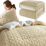 Koce - KOŁDRA CIEPŁA ZIMOWA PUSZYSTA 150X200 GRUBY KOC DWUSTRONNY BARANEK 4,2 KG KHAKI - miniaturka - grafika 1