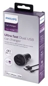 Ładowarki samochodowe - Philips ŁADOWARKA SAMOCHODOWA 2A+1A CZARNA + KABEL IPHONE MFI 3100MAH 2XUSB DUAL 15.5W QUICK CHARGE PHIL-DLP2357V/10 - miniaturka - grafika 1
