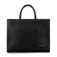 Torebki damskie - Damska shopperka ze skóry saffiano czarno - złota - miniaturka - grafika 1