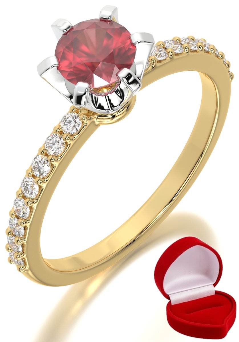 ZŁOTY PIERŚCIONEK ZARĘCZYNOWY 585 14k RUBIN 0,50 ct + PUDEŁKO R24