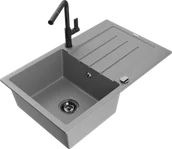 Zlewozmywaki z baterią - Mexen Bruno zlewozmywak granitowy 1-komorowy z ociekaczem i baterią kuchenną Flora, szary - 6513-71-670401-70-B - miniaturka - grafika 1